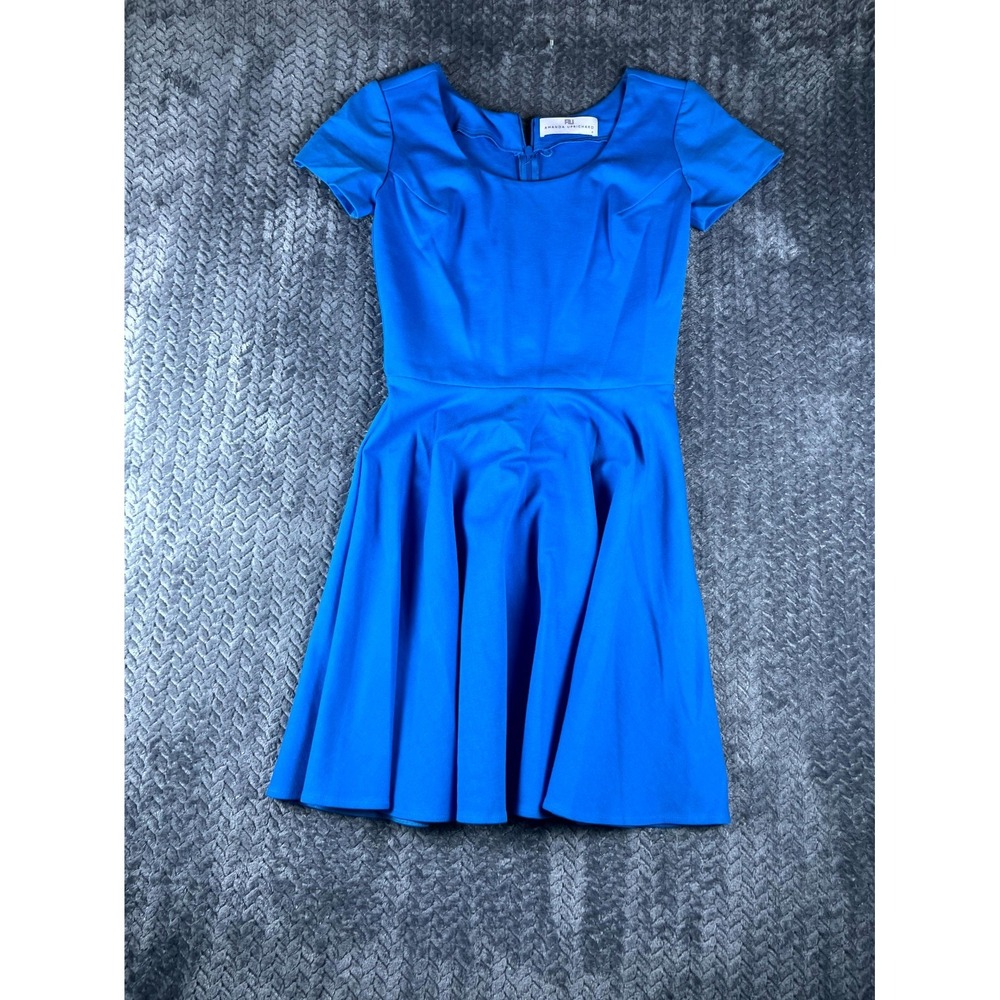 Amanda Uprichard Fit & Flare Dress Womens Small Blue Short Sleeve Back Zipper